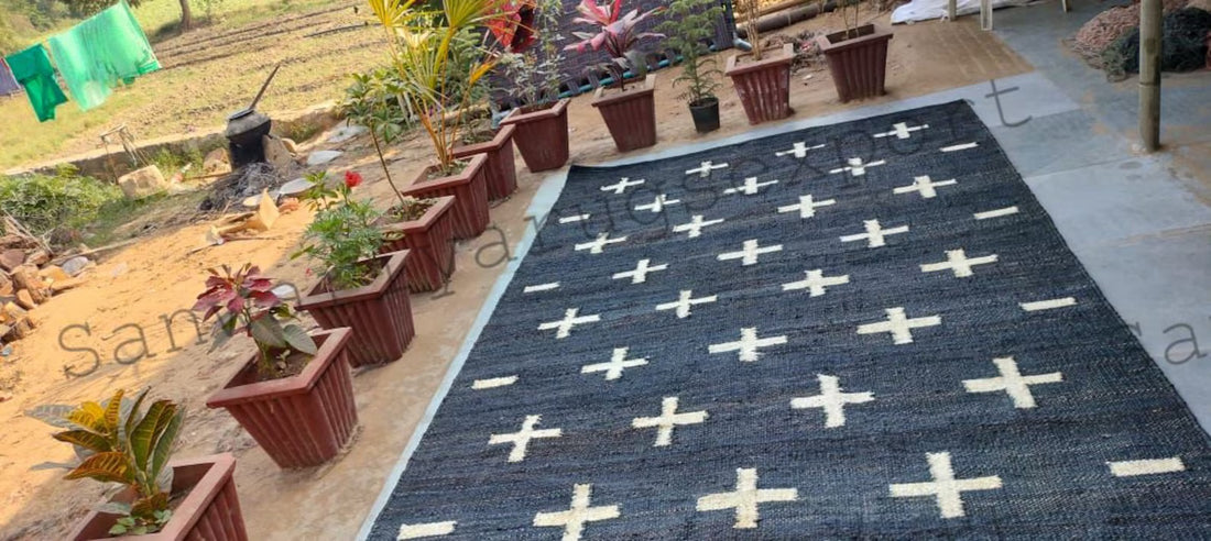 Handwoven Black Jute Area Rug – Plus Cross Design