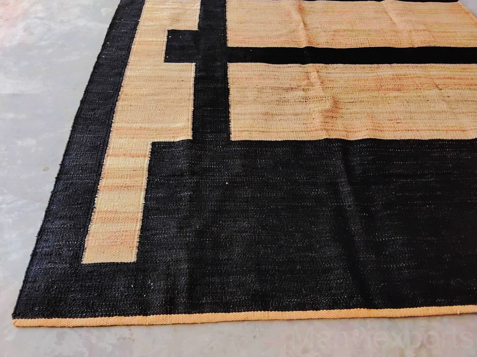 Natural Black Jute Rug | Handwoven Bohemian Hemp Floor Carpet | Eco-Friendly Braided Home Décor
