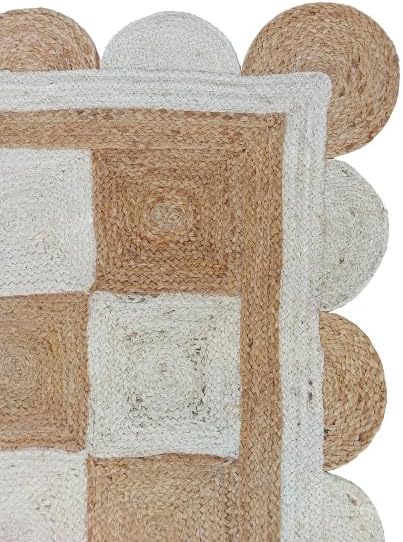 Handmade Jute Scalloped Area Rug – Bohemian Braided Rug for Home Décor, Custom Size Textured Rug