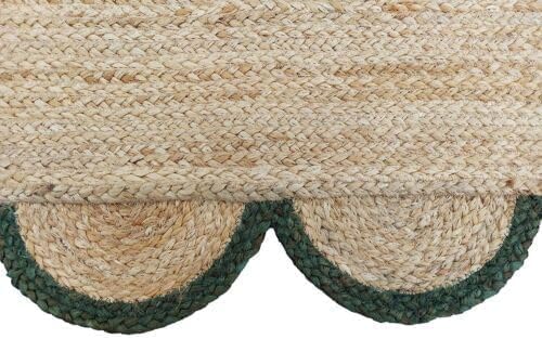 Handwoven Jute Rug – Scalloped Edge Rectangular Braided Decorative Rug