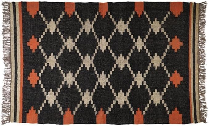 Handwoven Kilim Wool Jute Rug Geometric Pattern, Non-Slip, Versatile for Living, Bedroom & Kids Room