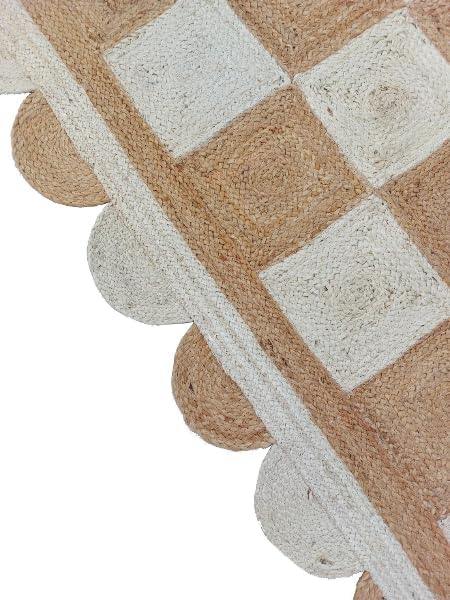 Handmade Jute Scalloped Area Rug – Bohemian Braided Rug for Home Décor, Custom Size Textured Rug