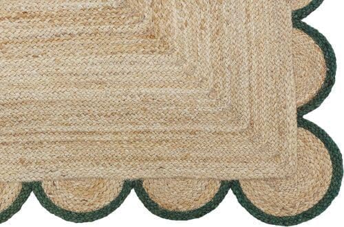 Handwoven Jute Rug – Scalloped Edge Rectangular Braided Decorative Rug
