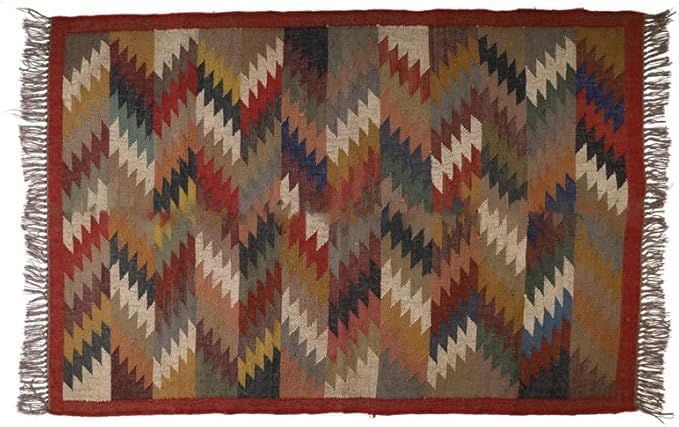 Handwoven Kilim Wool Jute Rug Geometric Pattern, Non-Slip, Versatile for Living, Bedroom & Kids Room