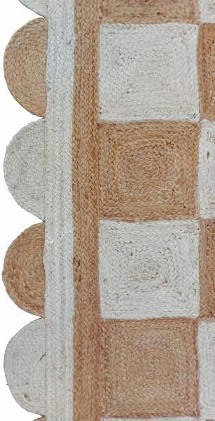Handmade Jute Scalloped Area Rug – Bohemian Braided Rug for Home Décor, Custom Size Textured Rug
