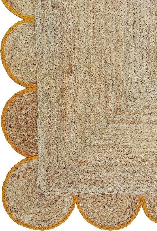 Handwoven Jute Rug – Scalloped Edge Rectangular Braided Decorative Rug