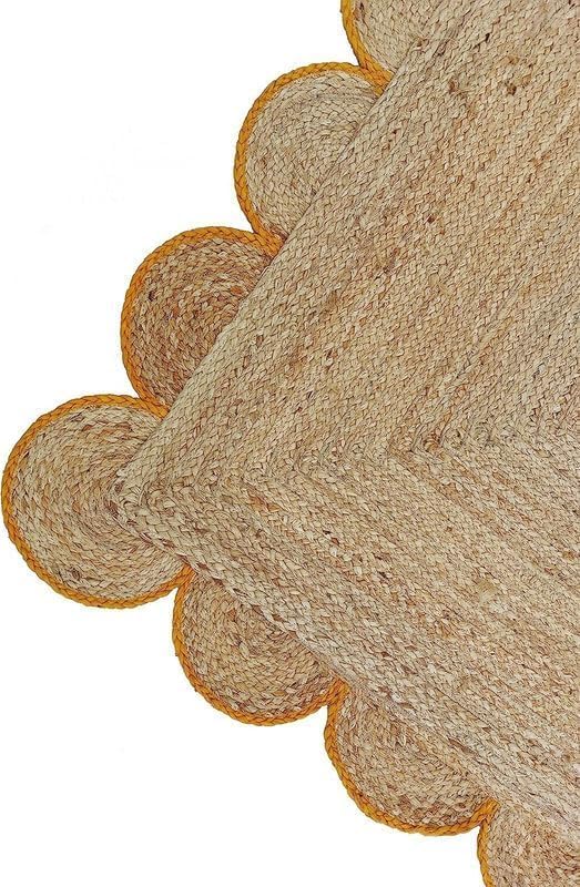 Handwoven Jute Rug – Scalloped Edge Rectangular Braided Decorative Rug