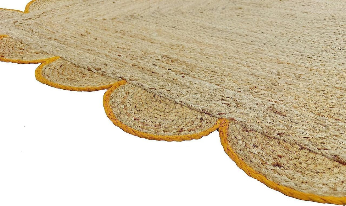 Handwoven Jute Rug – Scalloped Edge Rectangular Braided Decorative Rug