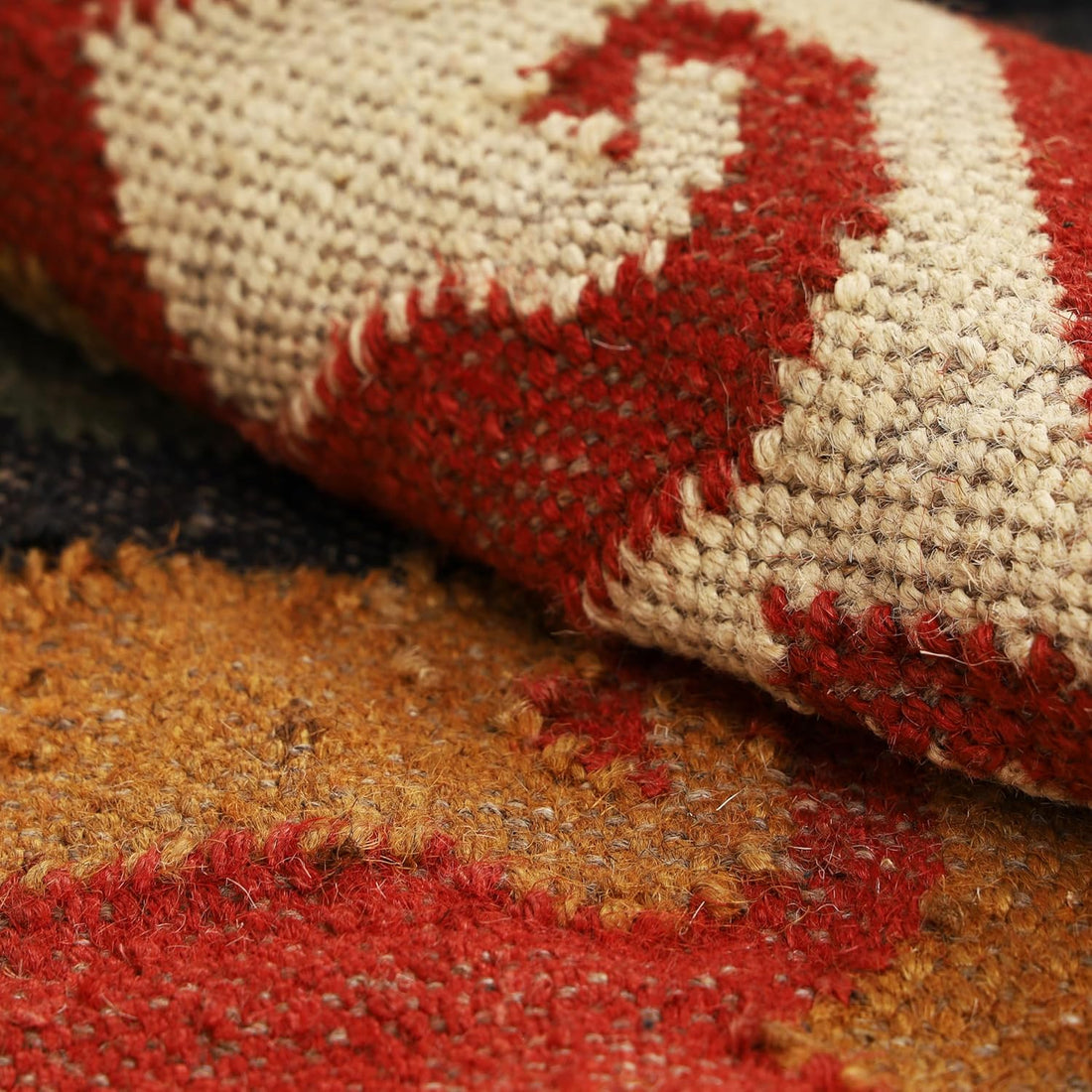 Handwoven Kilim Wool Jute Rug Geometric Pattern, Non-Slip, Versatile for Living, Bedroom & Kids Room