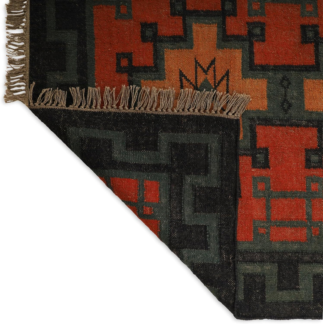 Handwoven Kilim Wool Jute Rug Geometric Pattern, Non-Slip, Versatile for Living, Bedroom & Kids Room