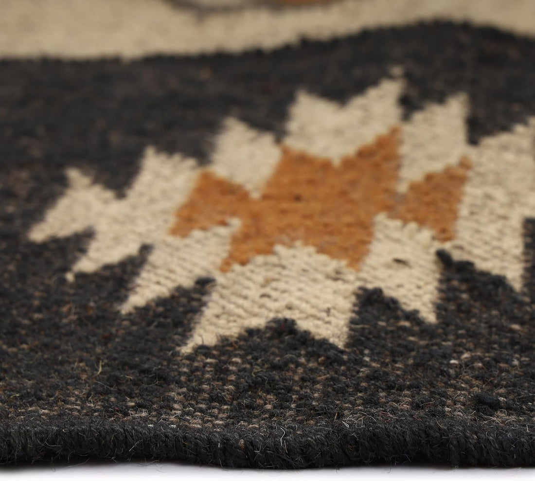 Handwoven Kilim Wool Jute Rug Geometric Pattern, Non-Slip, Versatile for Living, Bedroom & Kids Room