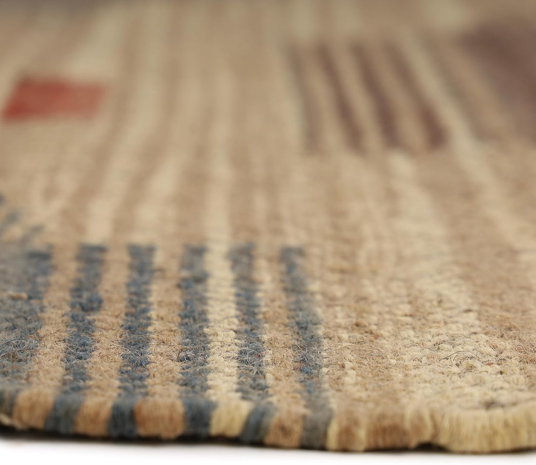 Handwoven Kilim Wool Jute Rug Geometric Pattern, Non-Slip, Versatile for Living, Bedroom & Kids Room