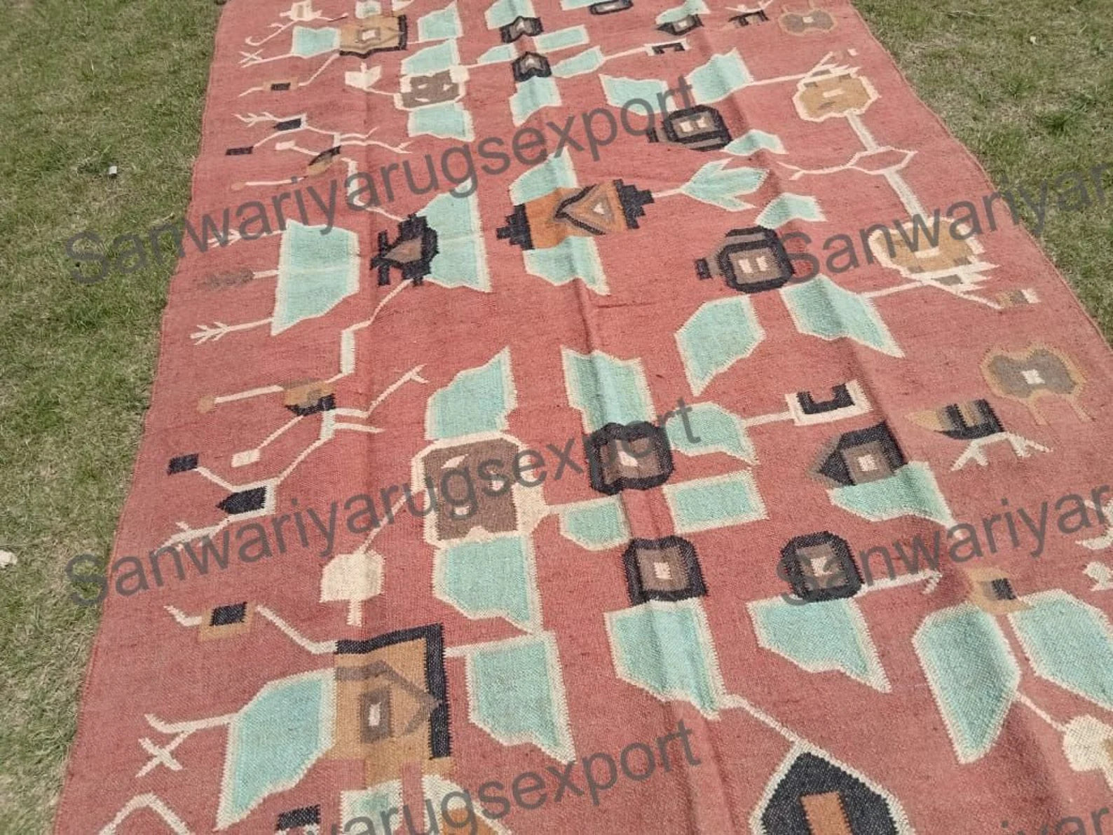 Handmade KILIM Rug, Multicolor; Jute Rug; Kilim Dhurrie; Traditional Indian; Chic, Victorian, Hipster; Custom Sizes FREE SHIPPING