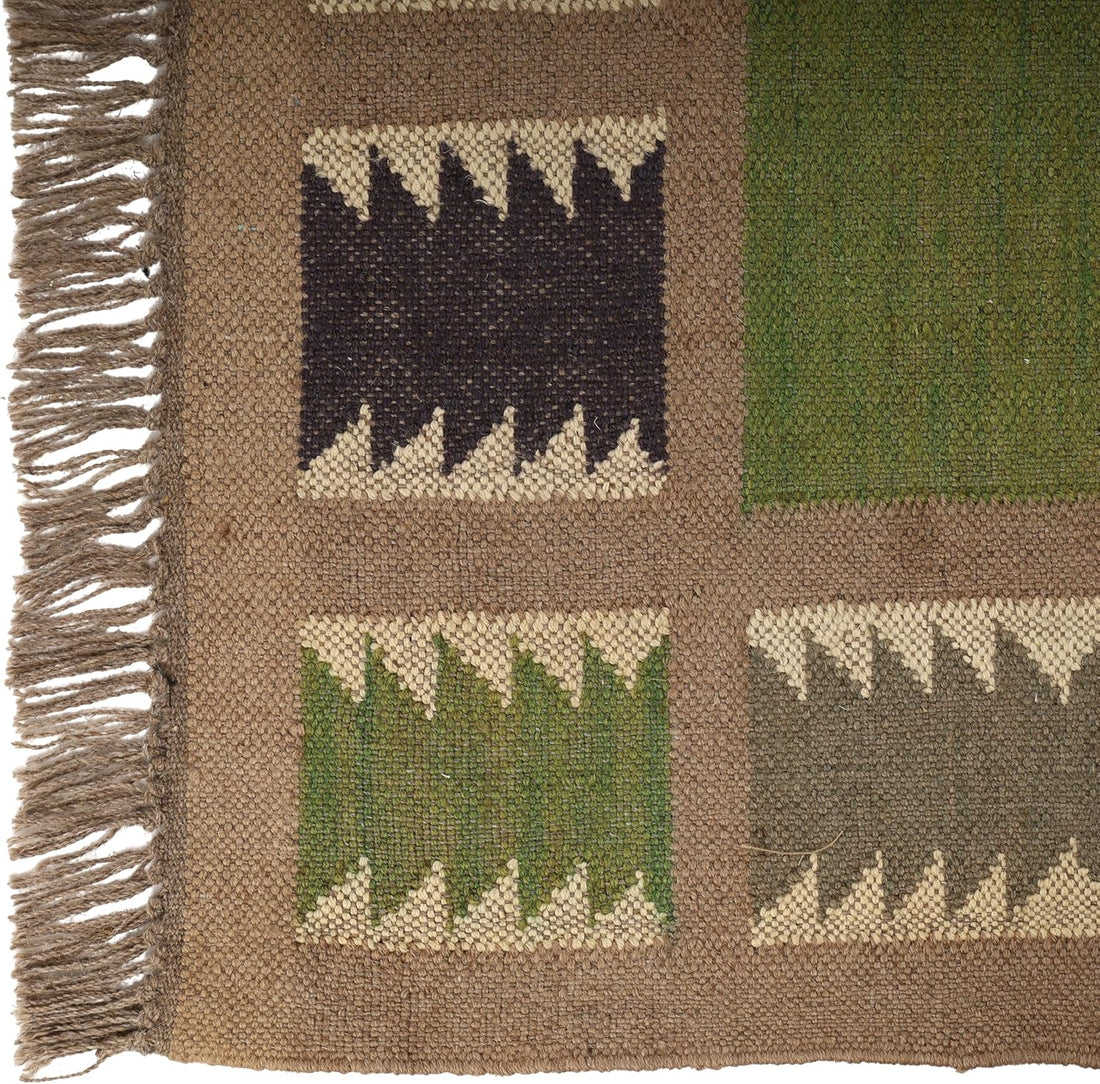 Handwoven Kilim Wool Jute Rug Geometric Pattern, Non-Slip, Versatile for Living, Bedroom & Kids Room