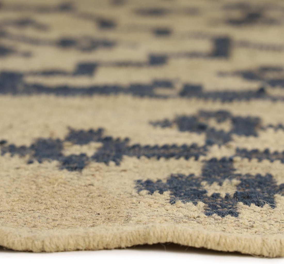 Handwoven Kilim Wool Jute Rug Geometric Pattern, Non-Slip, Versatile for Living, Bedroom & Kids Room