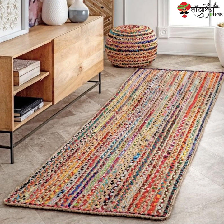 Braided Rug Runner – Multicolor Boho Chindi Carpet