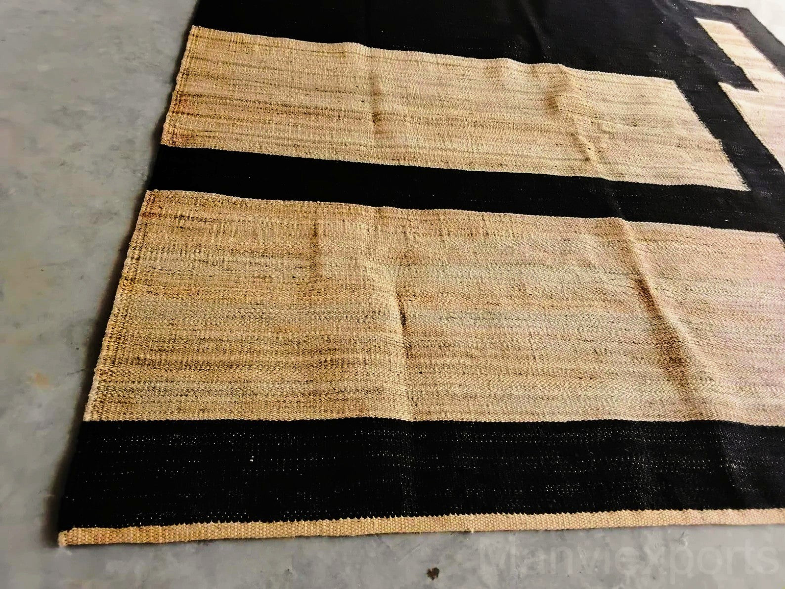 Natural Black Jute Rug | Handwoven Bohemian Hemp Floor Carpet | Eco-Friendly Braided Home Décor