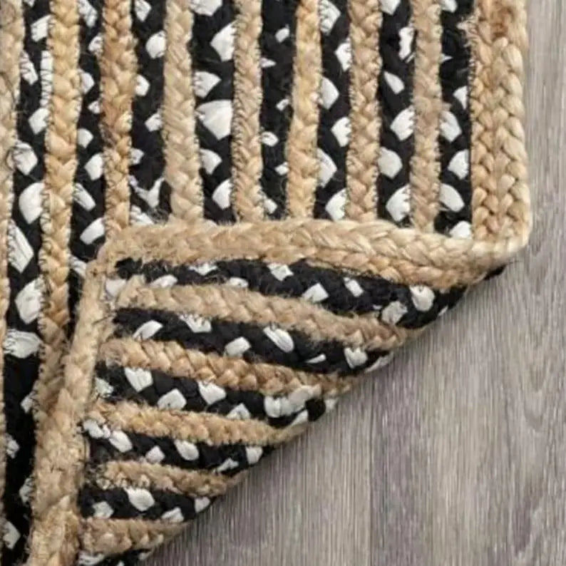 Braided Handmade Natural Jute with black Color chindi Rectangle Rug Eco Friendly Pure Vegan