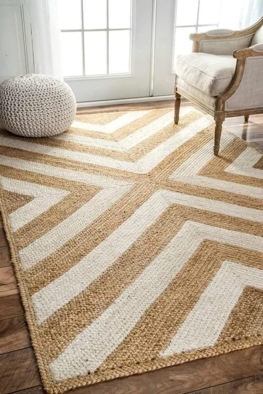 Handwoven Natural Jute Braided Area Rug, Bohemian, Coastal, Farmhouse Style, Custom Decorative