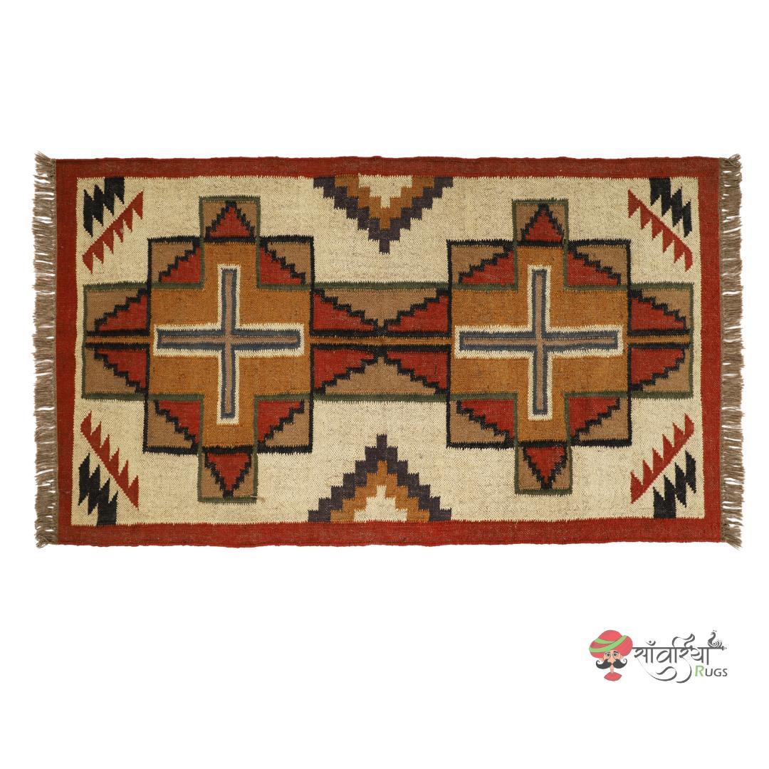 Handmade Kilim Rug  Handwoven Wool and Jute Rug Handmade Kilim Dhurrie Rug Motifs Oriental