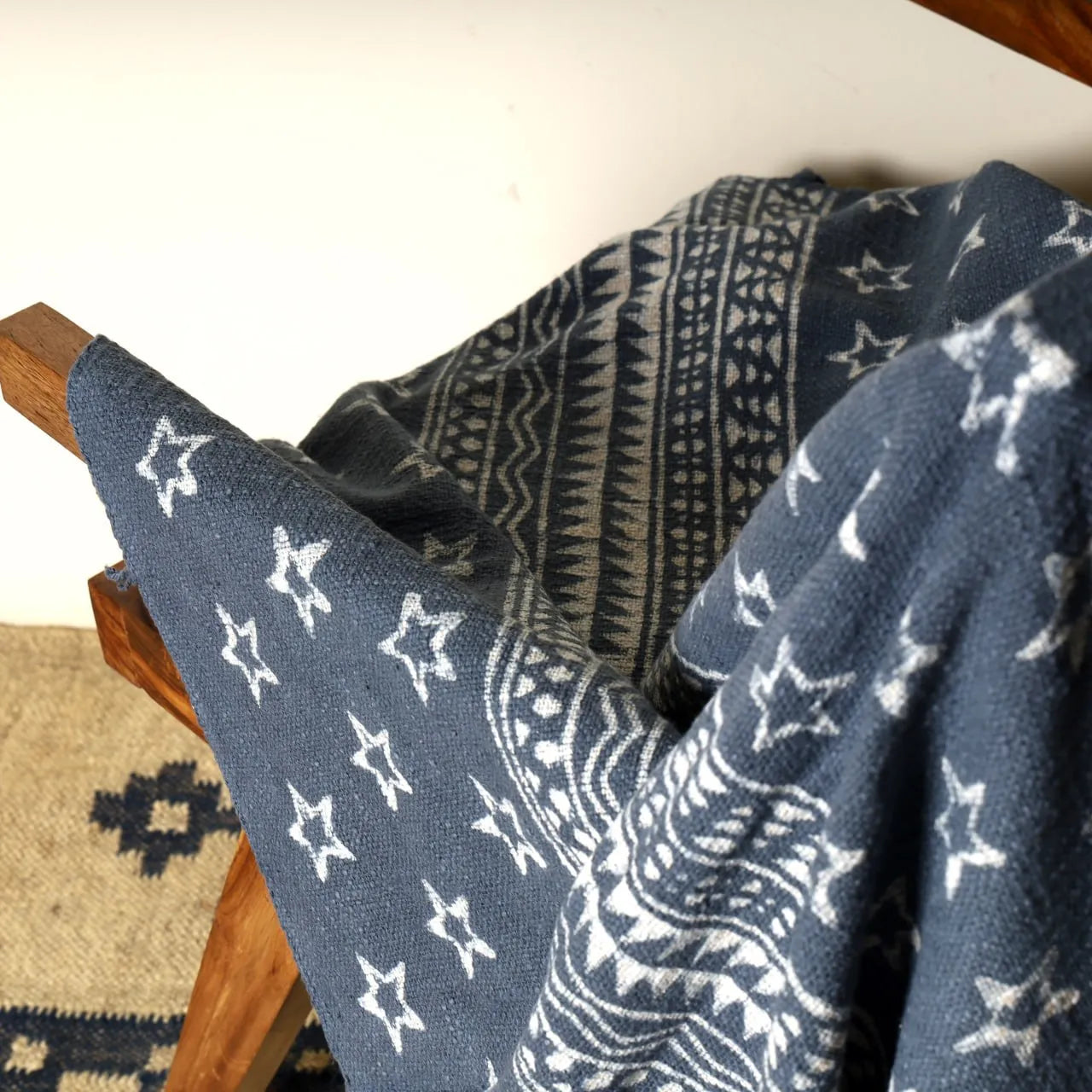 Indigo Star Pattern Cotton Throw Blanket 50x70 | Sanwariya Rugs