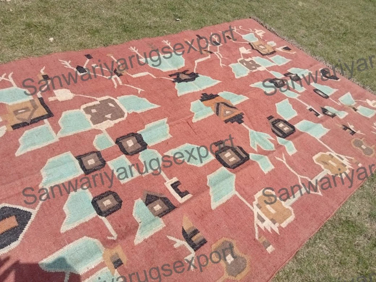 Handmade KILIM Rug, Multicolor; Jute Rug; Kilim Dhurrie; Traditional Indian; Chic, Victorian, Hipster; Custom Sizes FREE SHIPPING