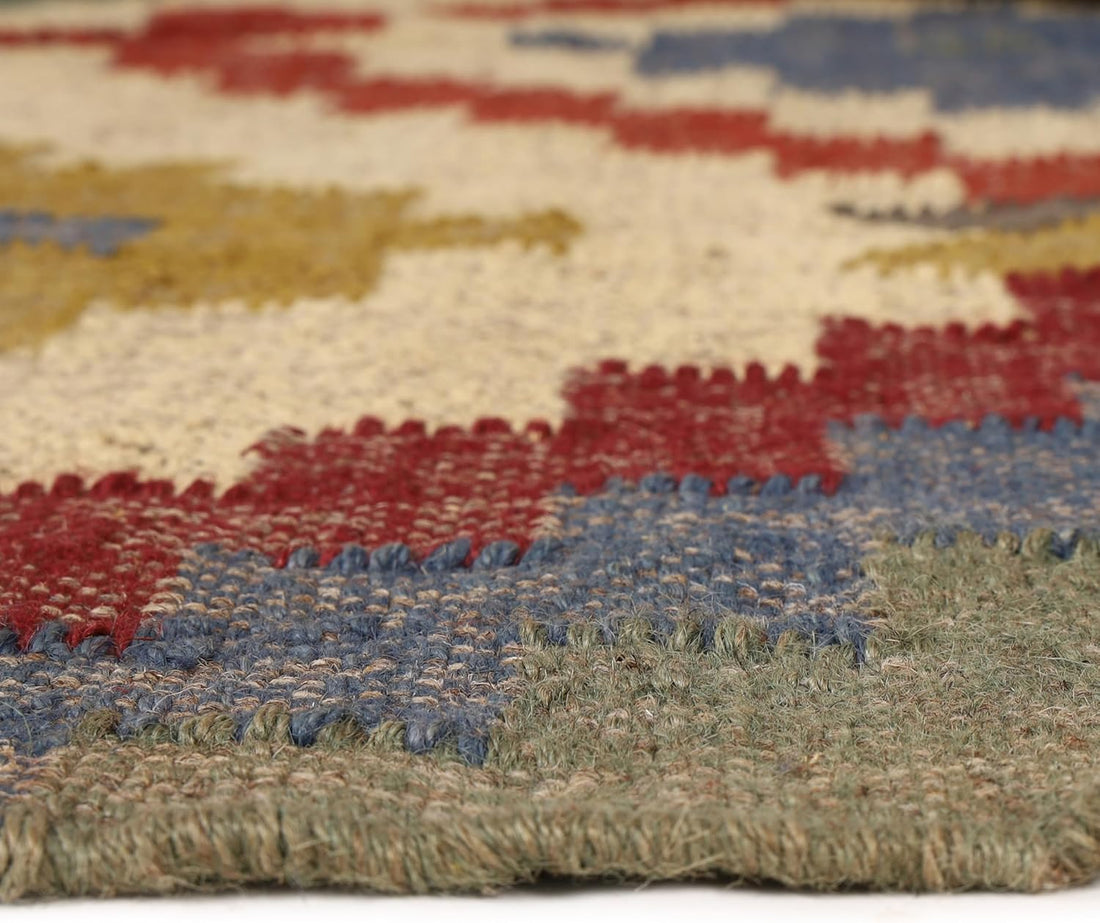 Handwoven Kilim Wool Jute Rug Geometric Pattern, Non-Slip, Versatile for Living, Bedroom & Kids Room