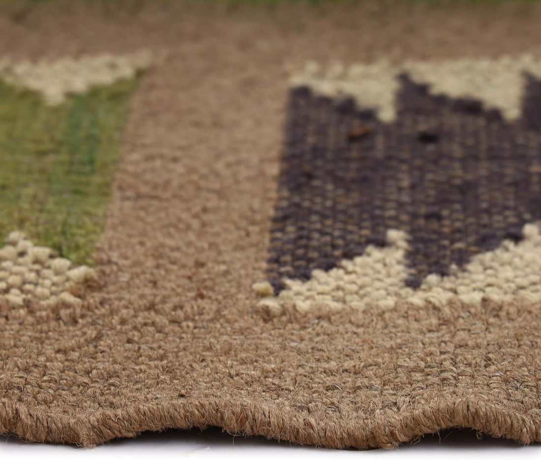 Handwoven Kilim Wool Jute Rug Geometric Pattern, Non-Slip, Versatile for Living, Bedroom & Kids Room