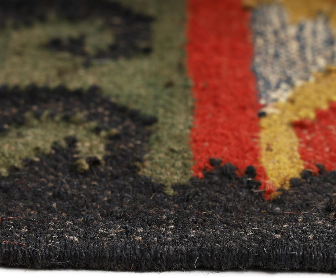 Handwoven Kilim Wool Jute Rug Geometric Pattern, Non-Slip, Versatile for Living, Bedroom & Kids Room