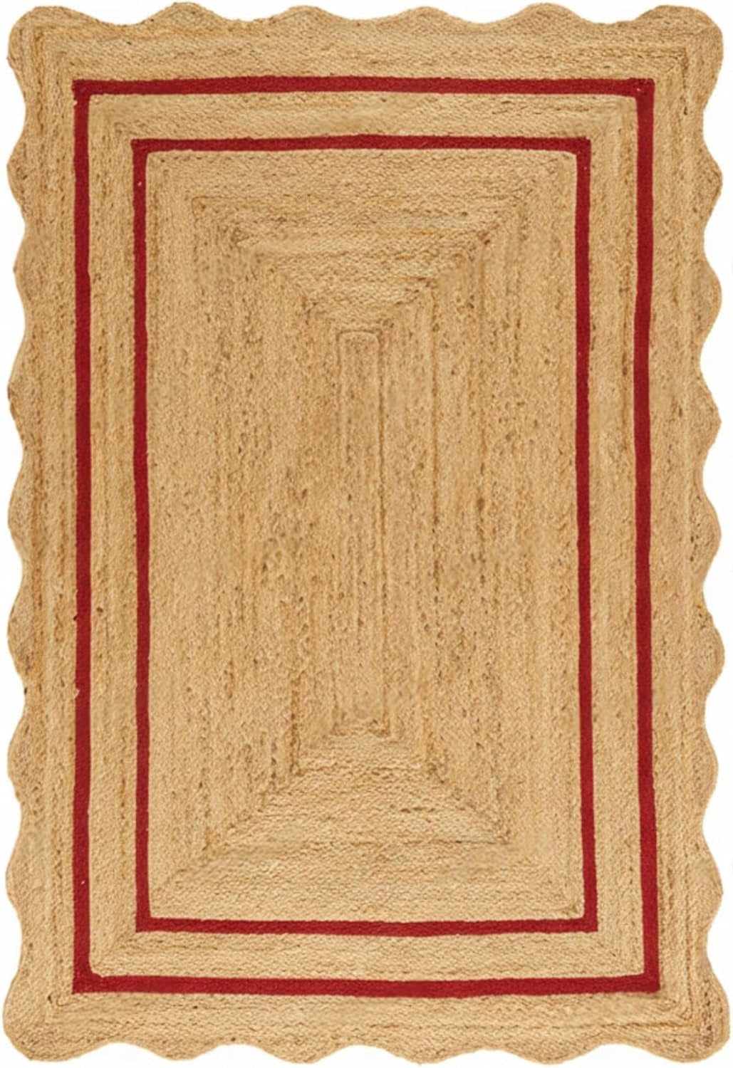 Natural Jute Wave Scalloped Area Rug – Handmade Braided Jute Rug