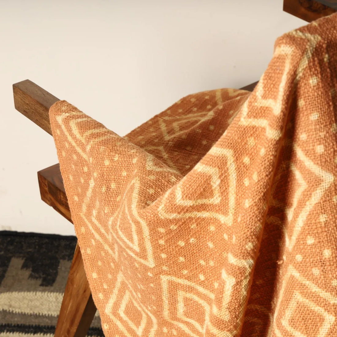 Burnt Orange Geometric Throw Blanket with Fringe | Sanwariya Rugs