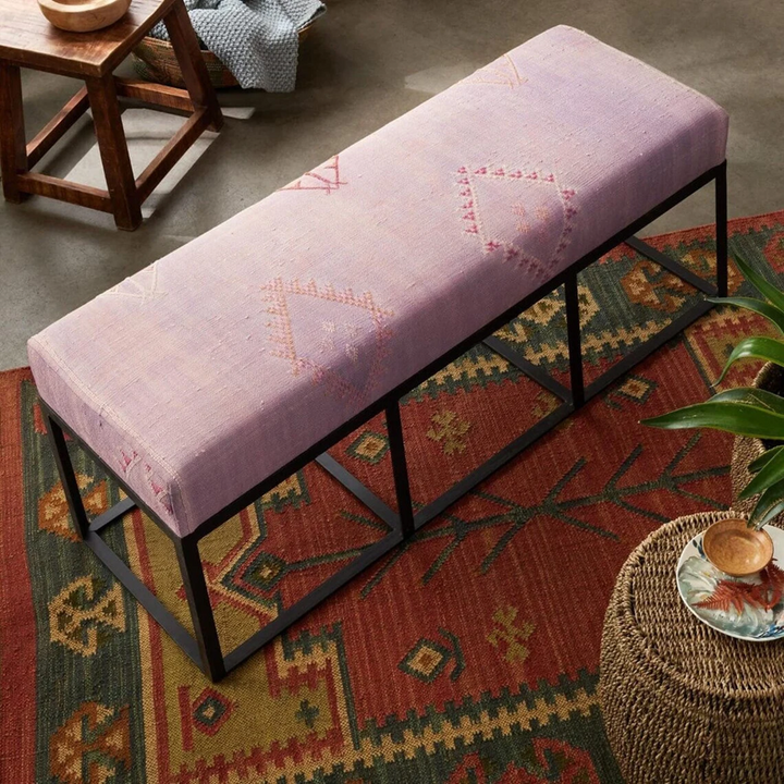 Traditional Rajasthani Wool Jute Kilim Rug – Handwoven Tribal Geometric Pattern in Rust, Mustard & Indigo