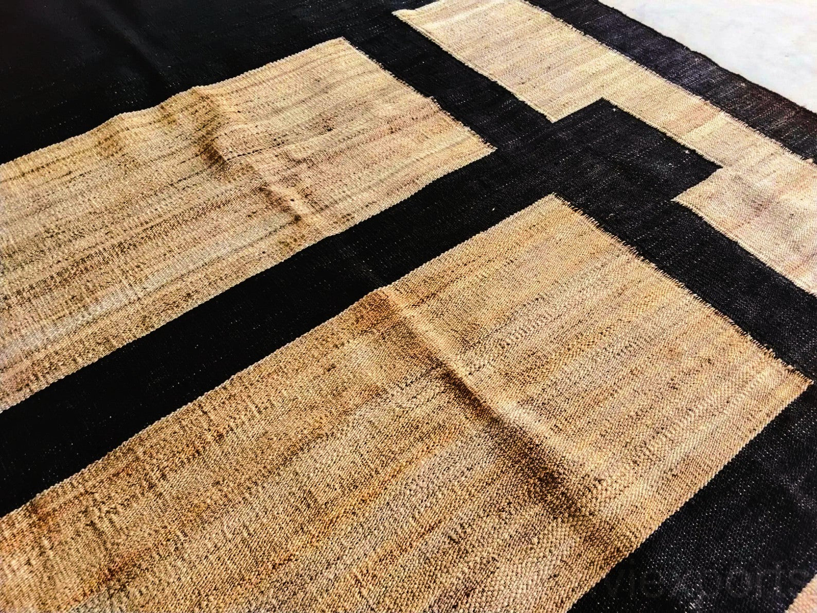 Natural Black Jute Rug | Handwoven Bohemian Hemp Floor Carpet | Eco-Friendly Braided Home Décor