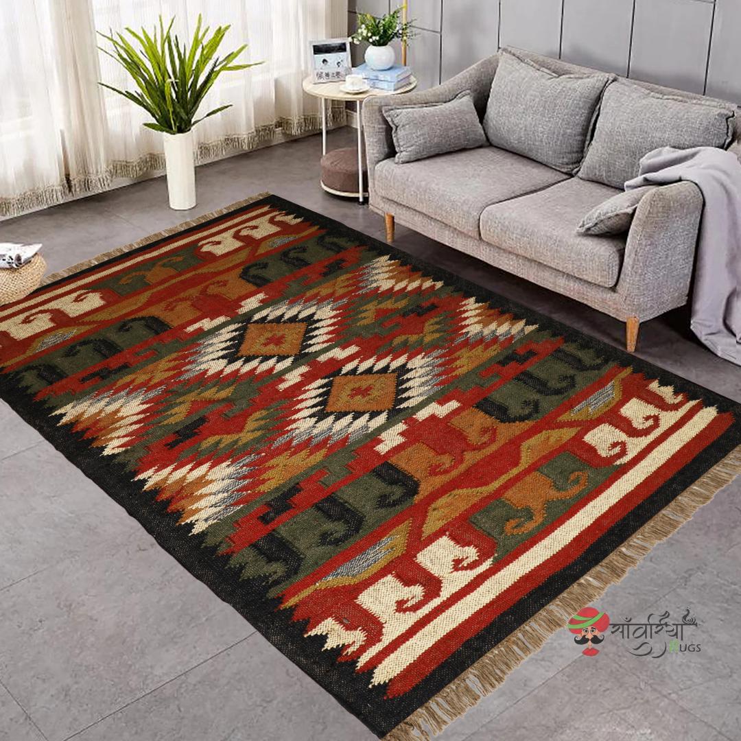 Handmade Kilim Rug  Handwoven Wool and Jute Rug Handmade Kilim Dhurrie Rug Motifs Oriental,Treditional