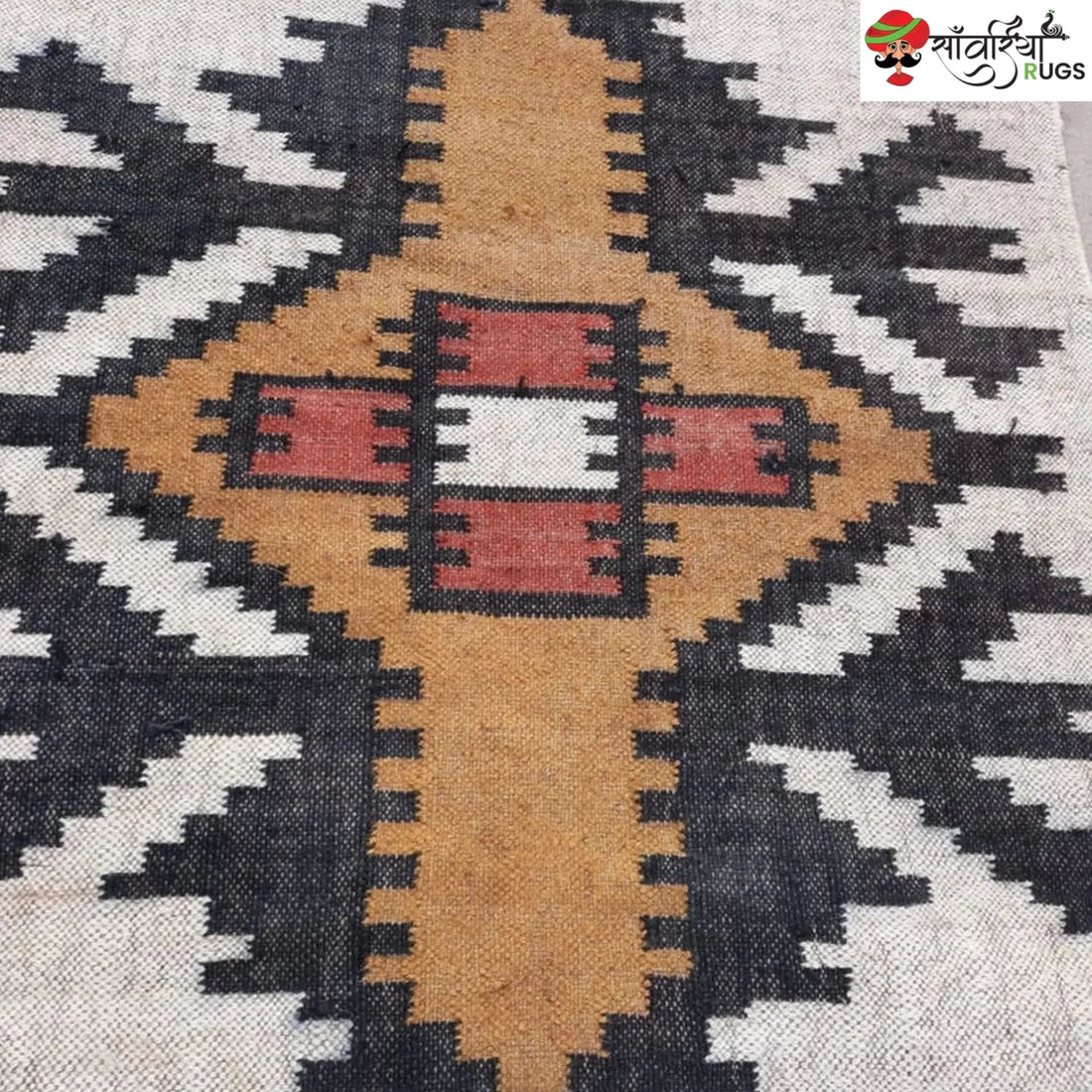 Kilim Runner Rug – Handwoven Wool Jute Traditional Geometric Dhurrie Rug