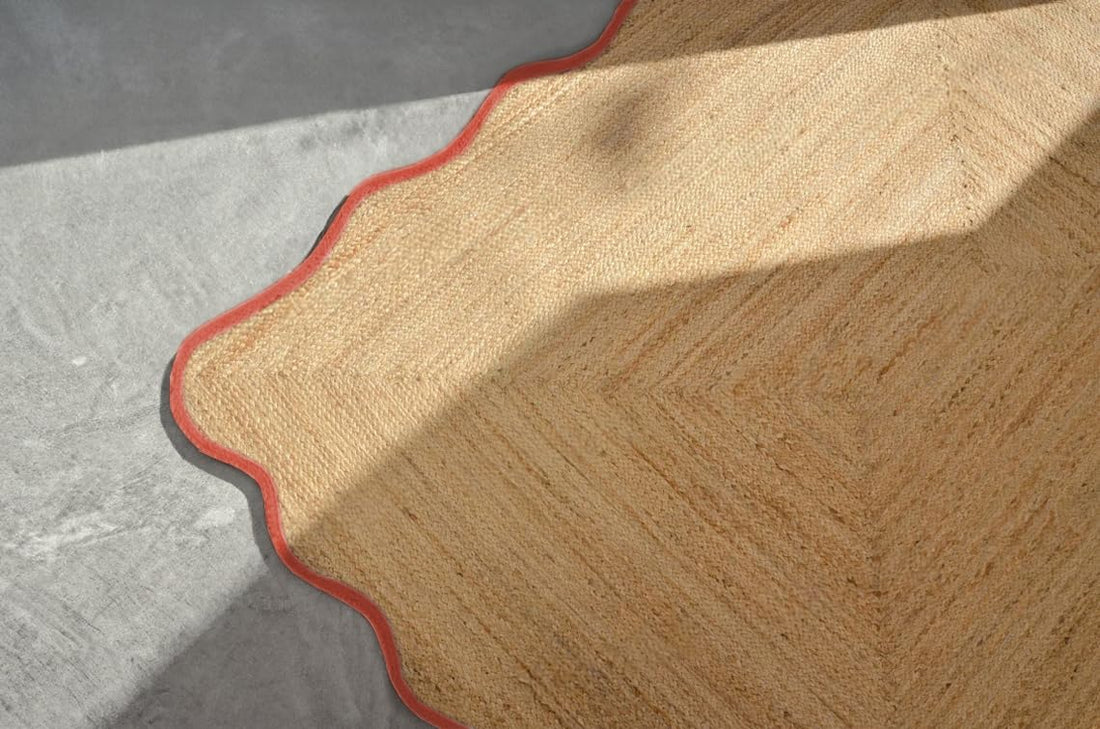 Handwoven Jute Wave Scalloped Rug, Bohemian Decorative Rug, Custom Rug, Durable Area Rug