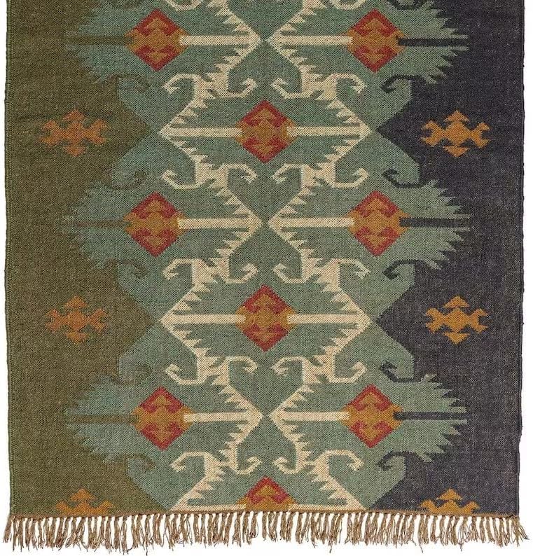 Export Kilim Sagrada Southwestern Geometric Area Rug, Green/Orange