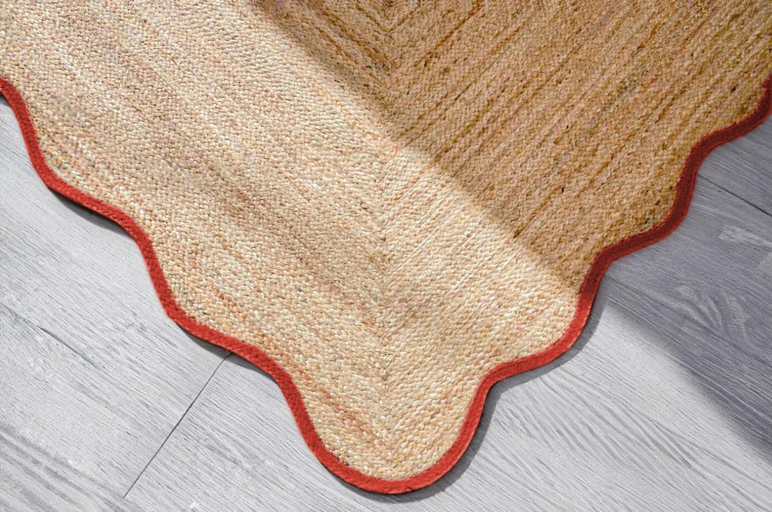 Handwoven Jute Wave Scalloped Rug, Bohemian Decorative Rug, Custom Rug, Durable Area Rug