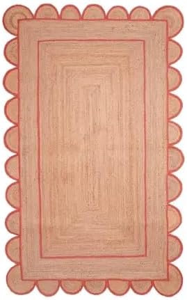 Scalloped Edge Hand Braided Jute Rectangle Rug with Custom Color Border
