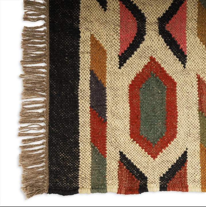 Handwoven Kilim Wool Jute Rug Geometric Pattern, Non-Slip, Versatile for Living, Bedroom & Kids Room