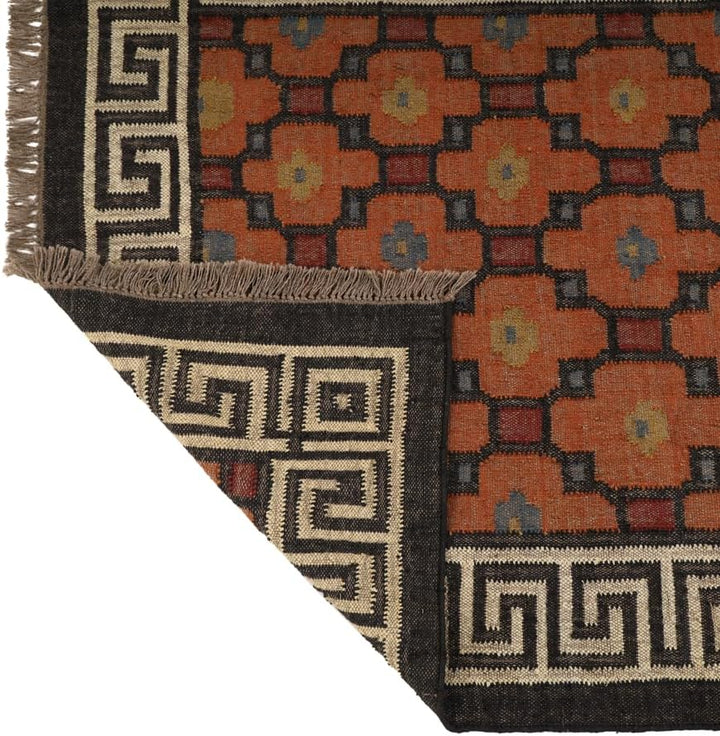 Handwoven Kilim Wool Jute Rug Geometric Pattern, Non-Slip, Versatile for Living, Bedroom & Kids Room