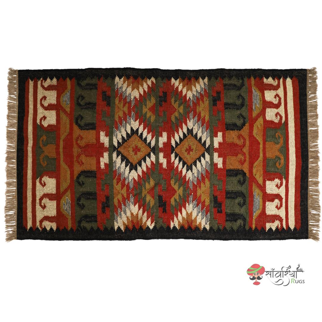 Handmade Kilim Rug  Handwoven Wool and Jute Rug Handmade Kilim Dhurrie Rug Motifs Oriental,Treditional