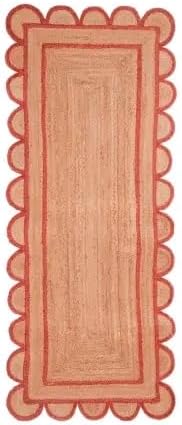 Scalloped Edge Hand Braided Jute Rectangle Rug with Custom Color Border