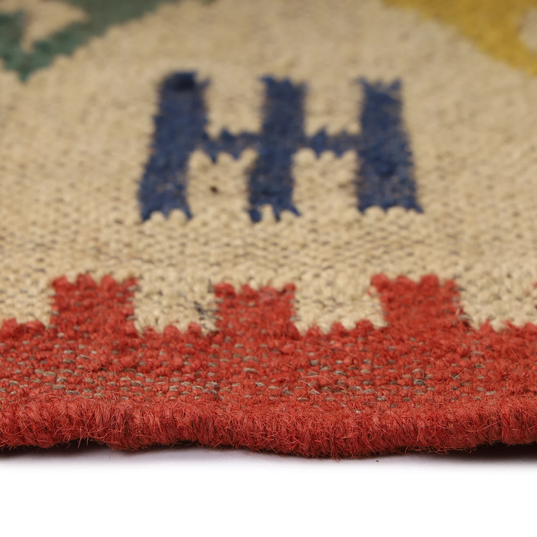 Handwoven Kilim Wool Jute Rug Geometric Pattern, Non-Slip, Versatile for Living, Bedroom & Kids Room