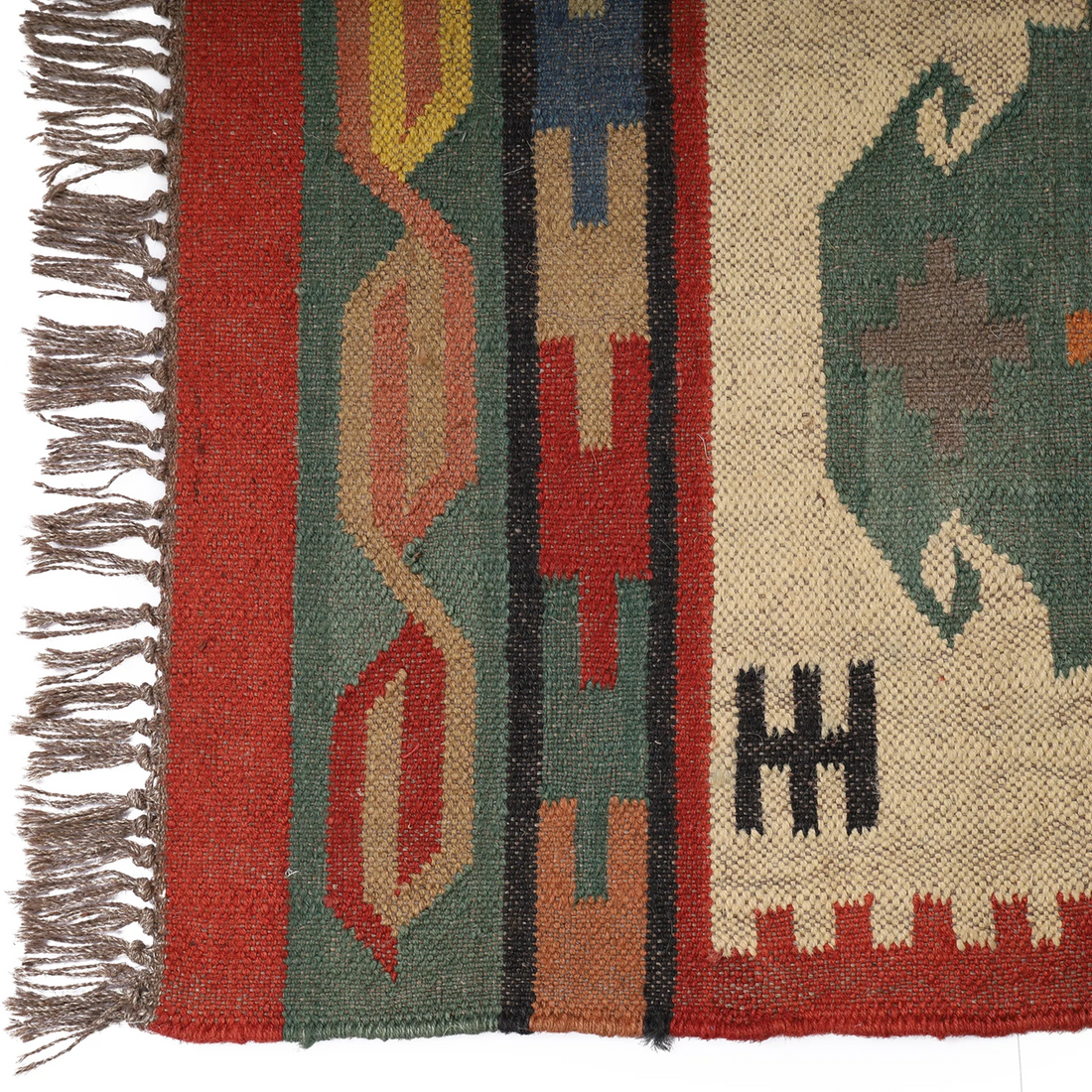Handwoven Kilim Wool Jute Rug Geometric Pattern, Non-Slip, Versatile for Living, Bedroom & Kids Room