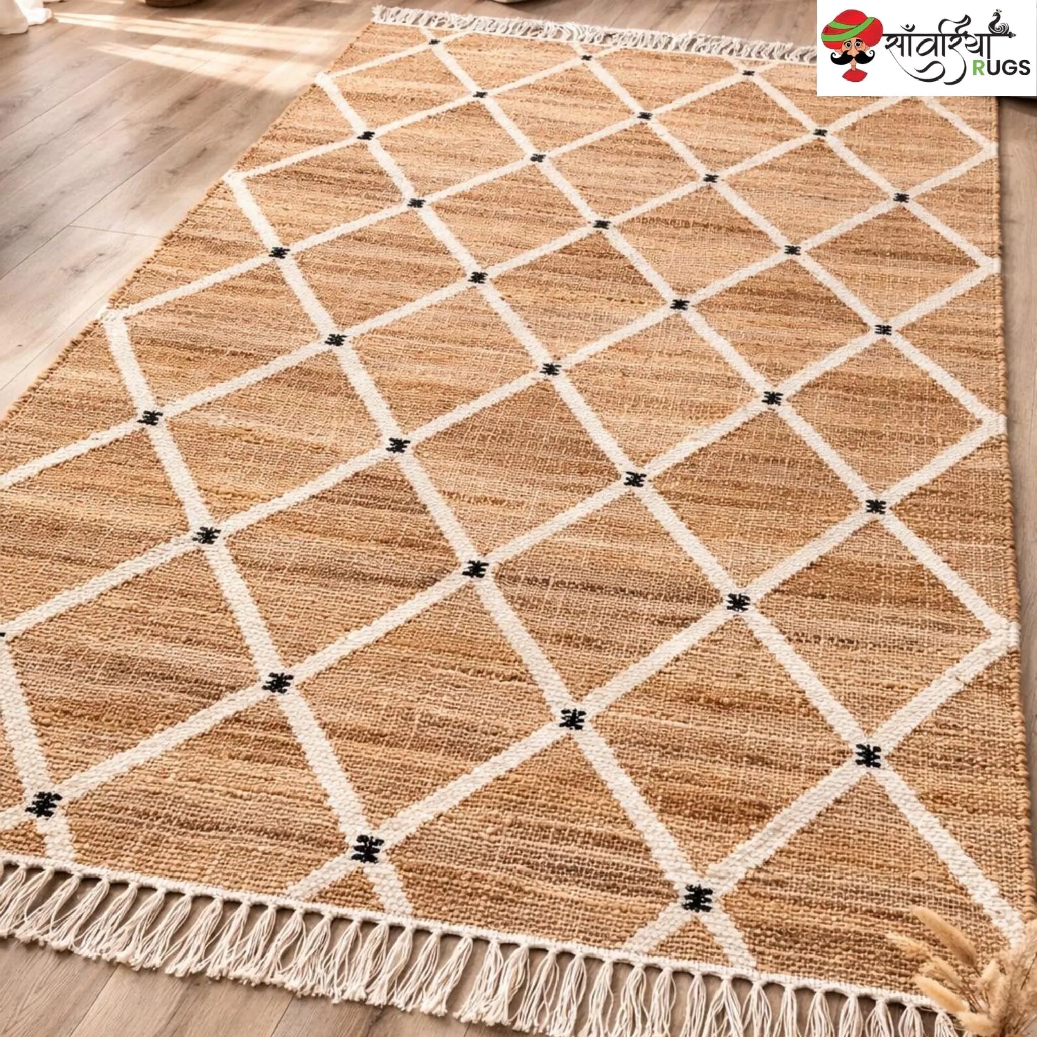 Handmade Earth Tone Jute Cotton Boho Rug