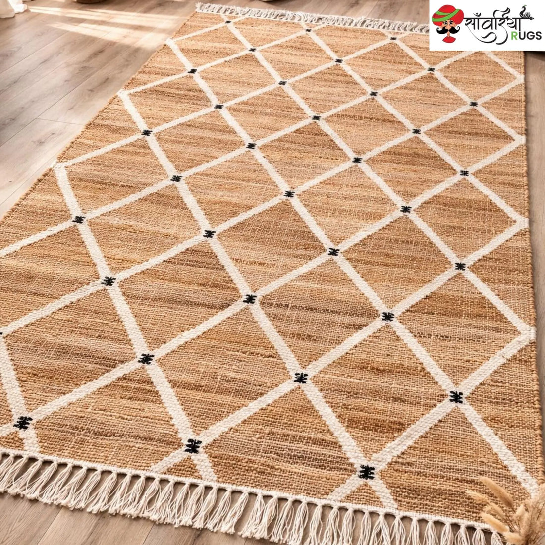 Handmade Earth Tone Jute Cotton Boho Rug