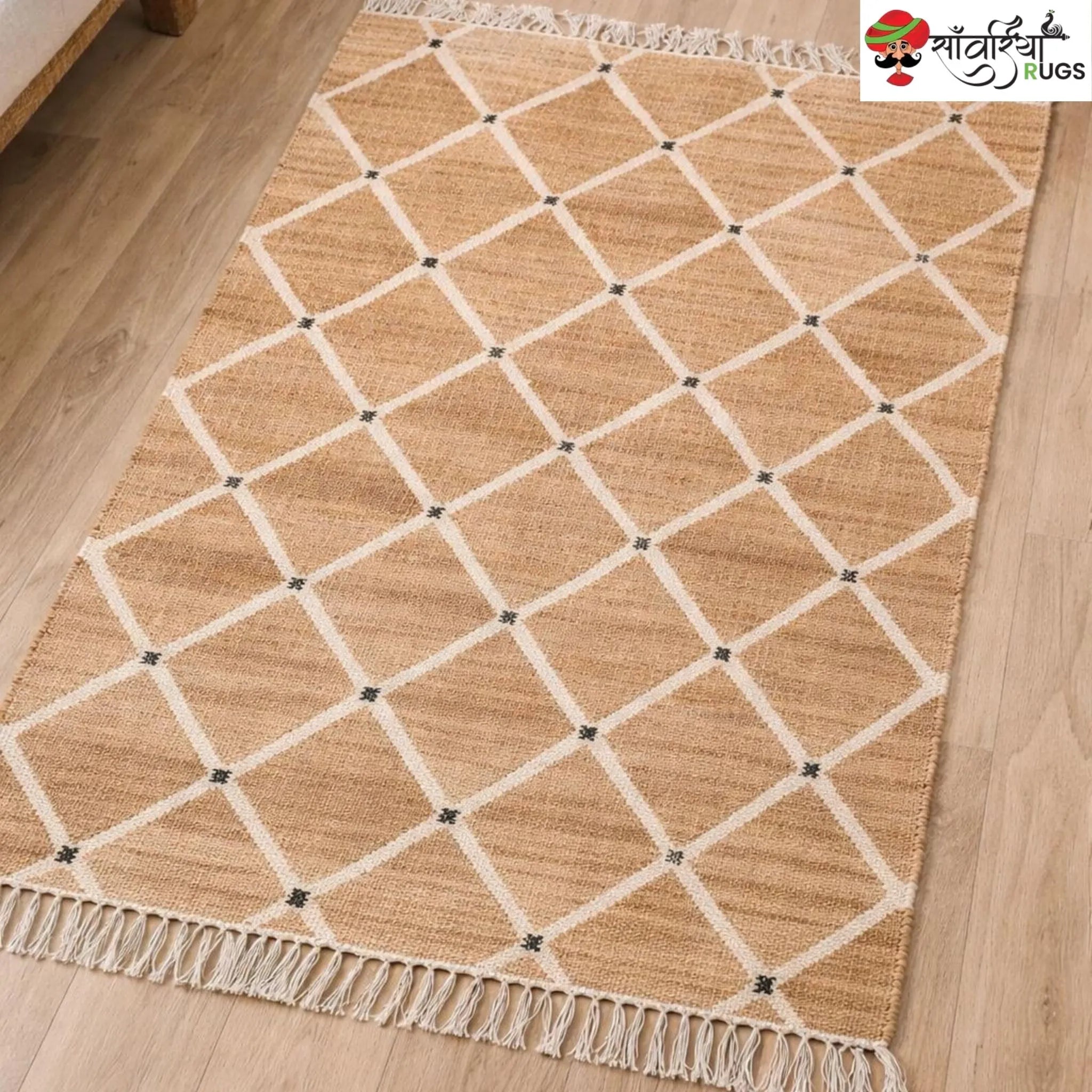 Handmade Earth Tone Jute Cotton Boho Rug