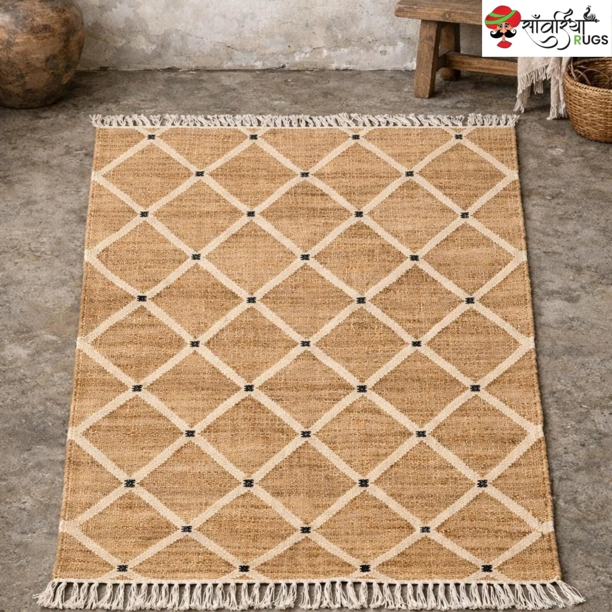 Handmade Earth Tone Jute Cotton Boho Rug