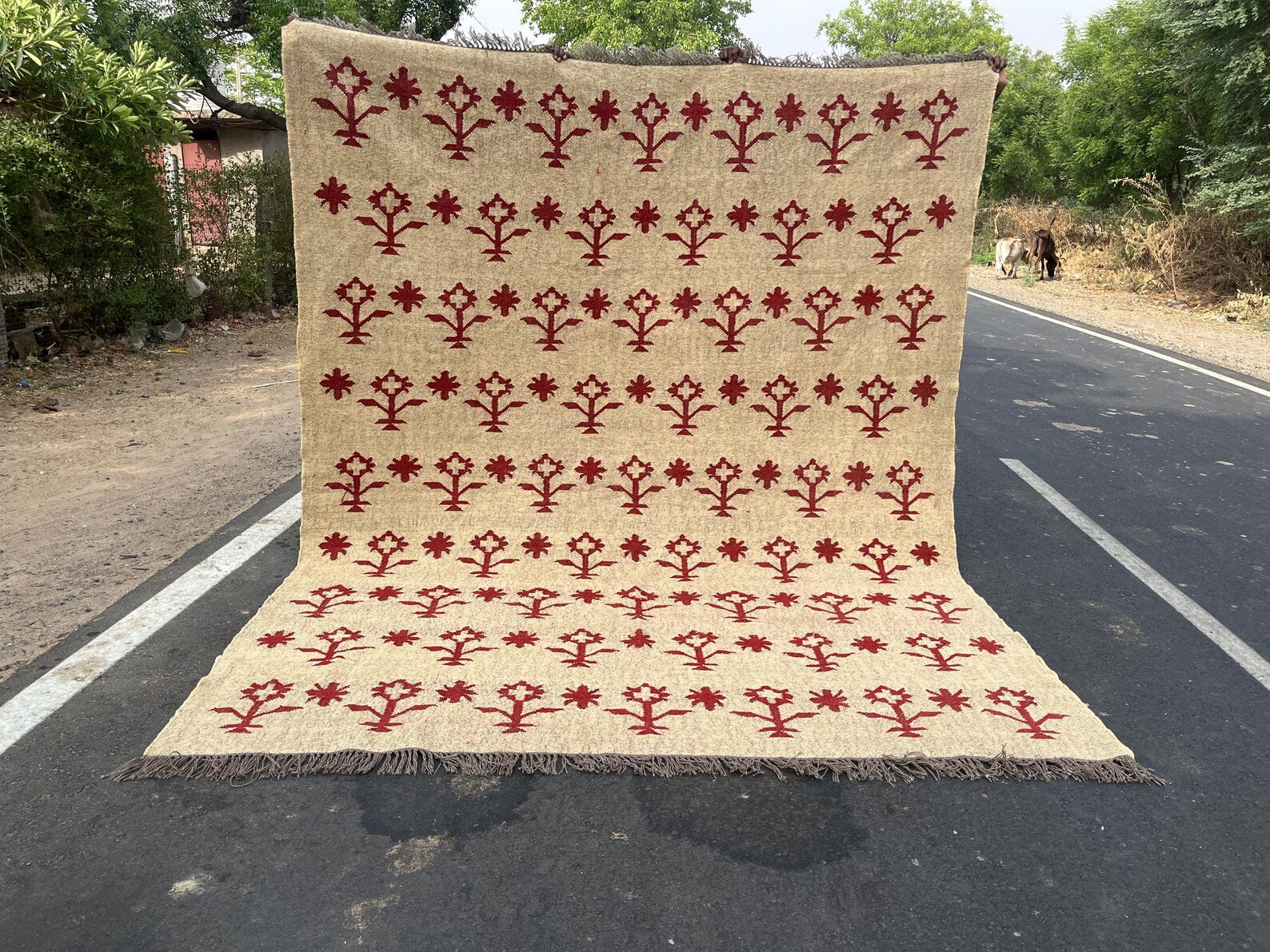 Handwoven Wool Jute Kilim Rug – Vibrant Bohemian Tribal Dhurrie